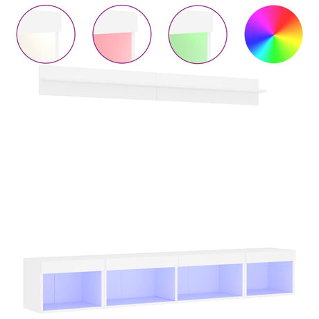 Vidaxl 5-delige tv-wandmeubelset met led-verlichting bewerkt hout wit