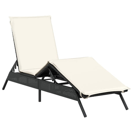 Vidaxl ligbed met kussen poly rattan zwart