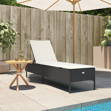 Vidaxl ligbed met kussen poly rattan zwart