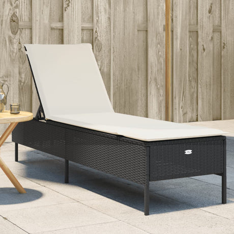 Vidaxl ligbed met kussen poly rattan zwart