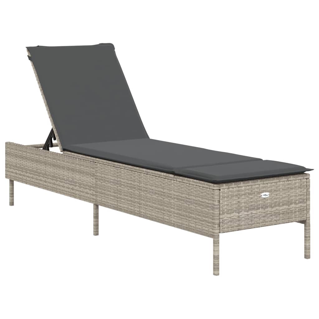 Vidaxl ligbed met kussen poly rattan lichtgrijs