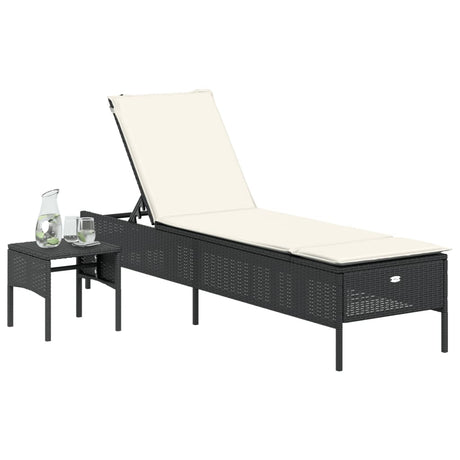 Vidaxl ligbed met tafel en kussen poly rattan zwart