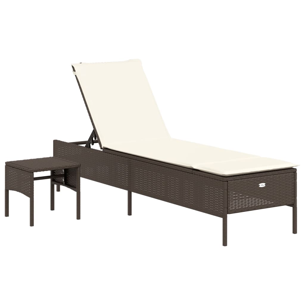 Vidaxl ligbed met tafel en kussen poly rattan bruin