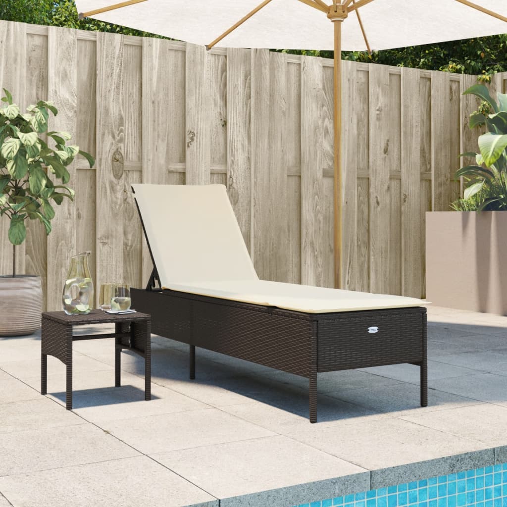 Vidaxl ligbed met tafel en kussen poly rattan bruin