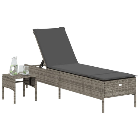 Vidaxl ligbed met tafel en kussen poly rattan grijs