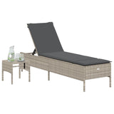 Vidaxl ligbed met tafel en kussen poly rattan lichtgrijs