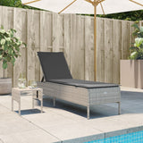 Vidaxl ligbed met tafel en kussen poly rattan lichtgrijs