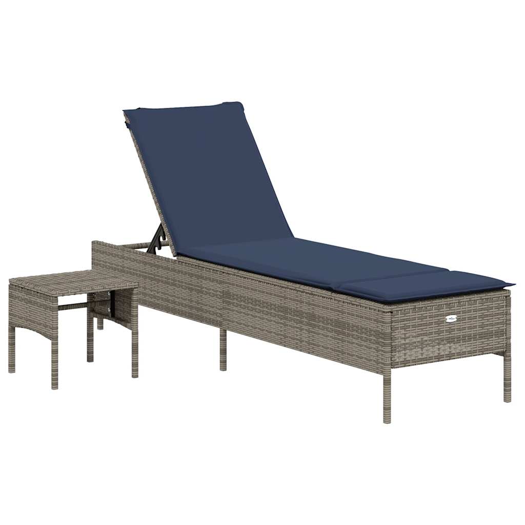 Vidaxl ligstoel met tafel en kussen, grijs polyrotan