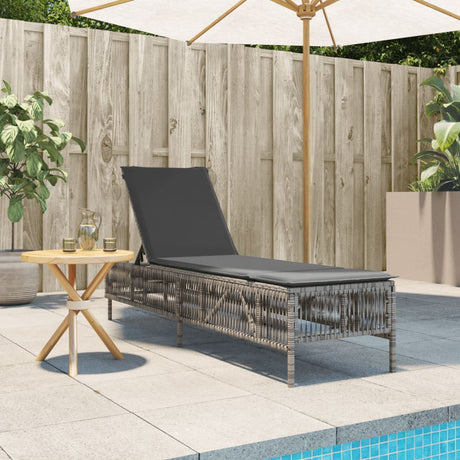 Vidaxl ligbed met kussen poly rattan grijs