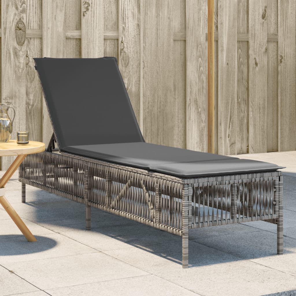 Vidaxl ligbed met kussen poly rattan grijs