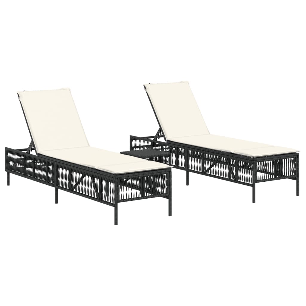 Vidaxl ligbedden 2 st met tafel poly rattan zwart