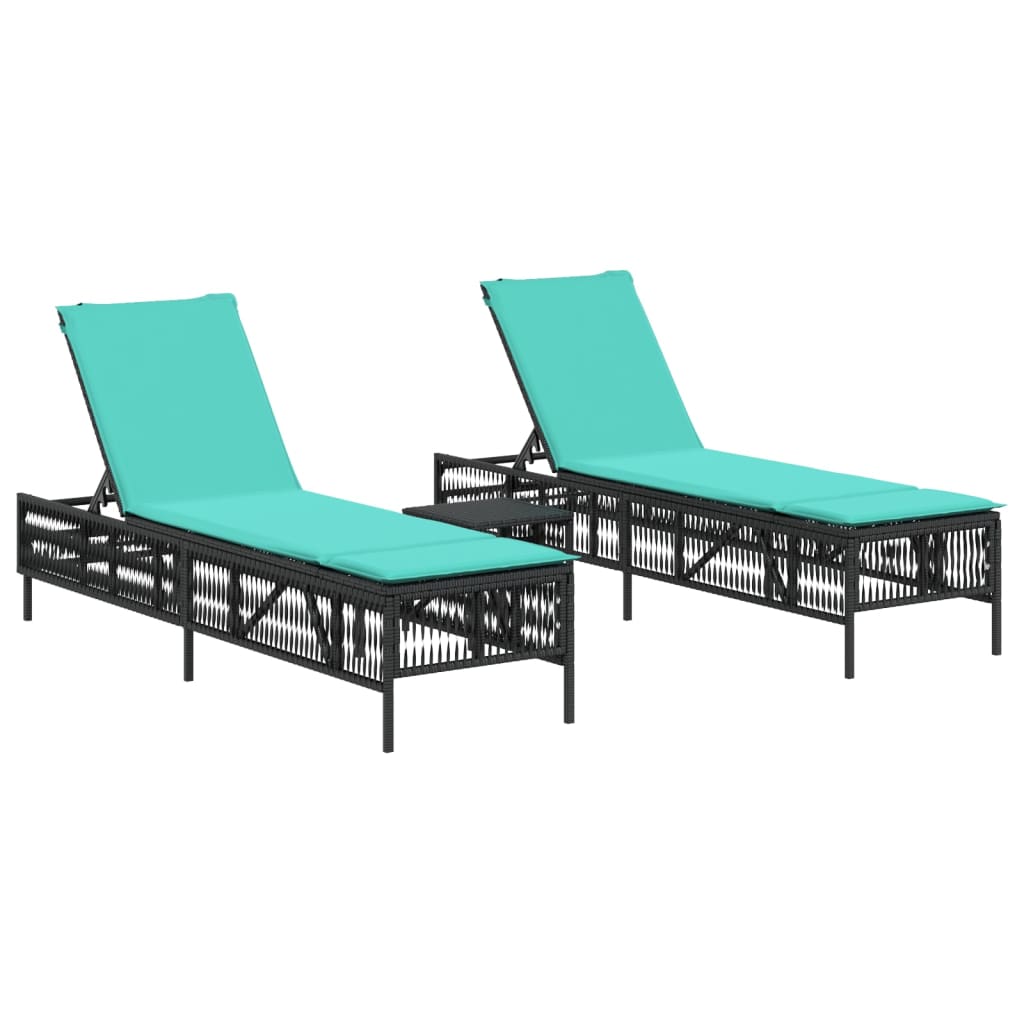 Vidaxl ligstoelen 2 stuks met tafel zwart poly rotan