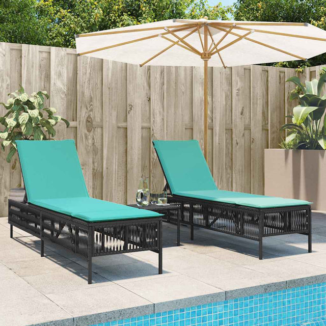 Vidaxl ligstoelen 2 stuks met tafel zwart poly rotan