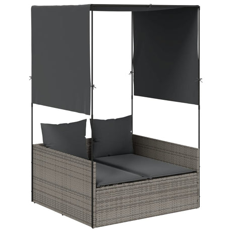 Vidaxl ligbed tweepersoons met dak en gordijn poly rattan grijs