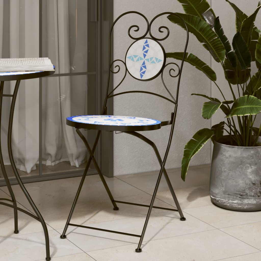 Vidaxl opklapbare stoelen (2 stuks) blauw-wit keramiek