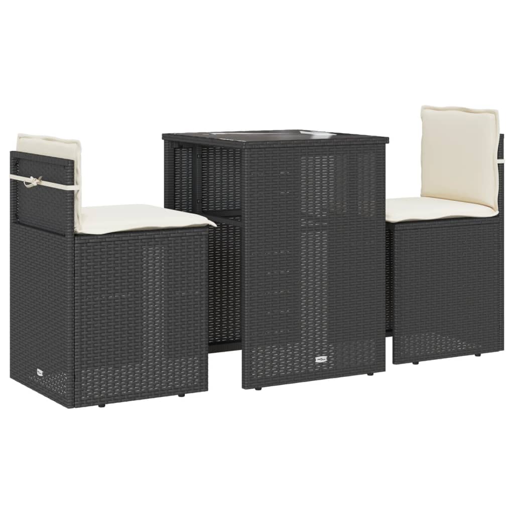 Vidaxl 3-delige bistroset met kussens poly rattan zwart