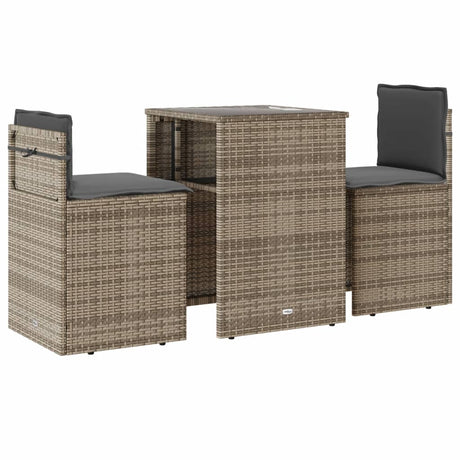 Vidaxl 3-delige bistroset met kussens poly rattan grijs