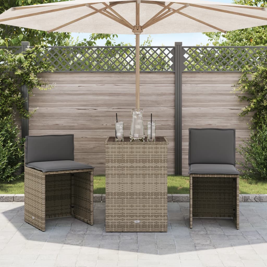 Vidaxl 3-delige bistroset met kussens poly rattan grijs