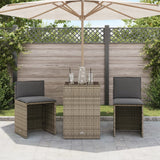 Vidaxl 3-delige bistroset met kussens poly rattan grijs