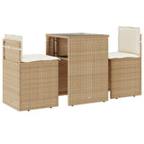 Vidaxl 3-delige bistroset met kussens poly rattan beige
