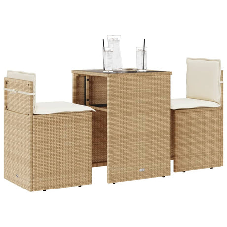 Vidaxl 3-delige bistroset met kussens poly rattan beige