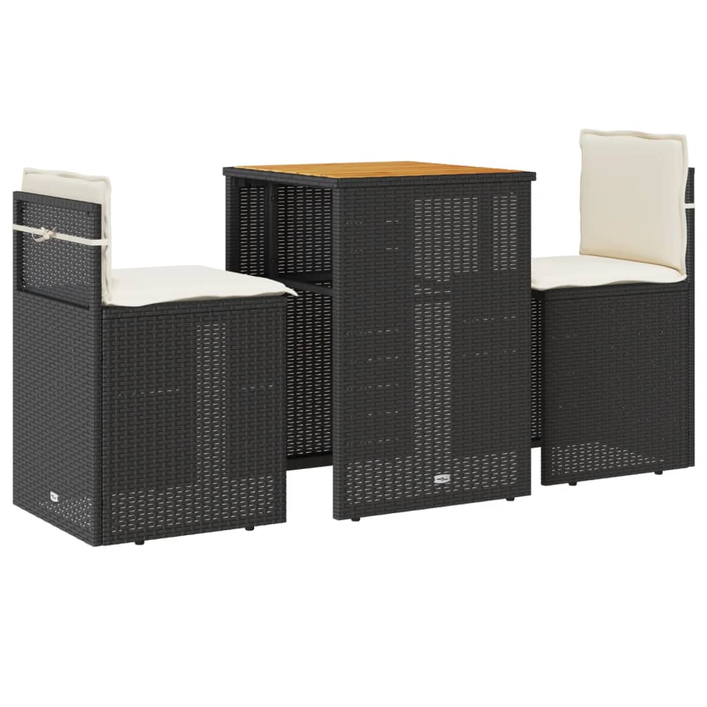 Vidaxl 3-delige bistroset met kussens poly rattan zwart