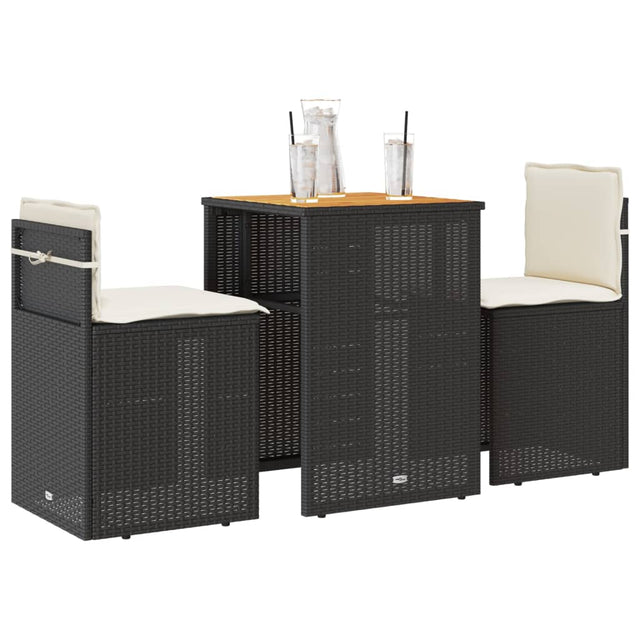 Vidaxl 3-delige bistroset met kussens poly rattan zwart