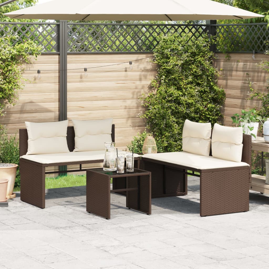 Vidaxl 4-delige loungeset met kussens poly rattan bruin
