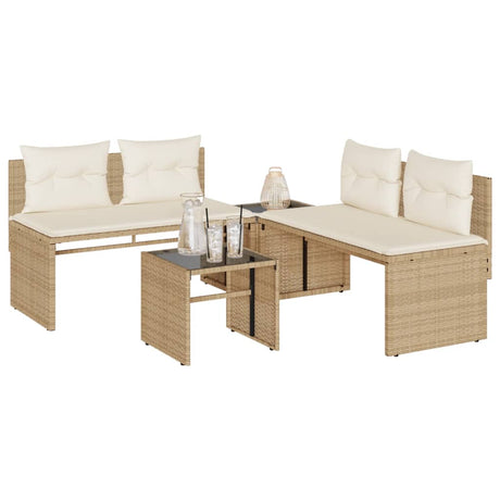 Vidaxl 4-delige loungeset met kussens poly rattan beige