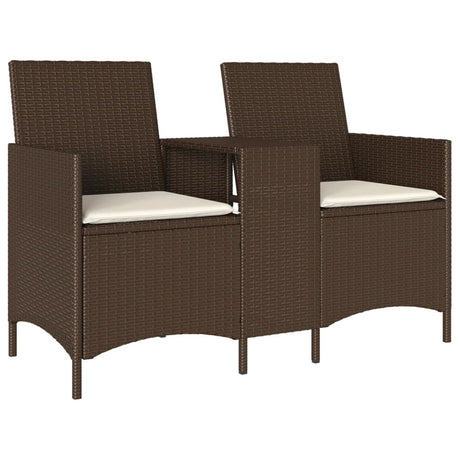 Vidaxl tuinbank 2-zits met tafel en kussens poly rattan bruin