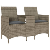 Vidaxl tuinbank 2-zits met tafel en kussens poly rattan grijs