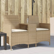 Vidaxl tuinbank 2-zits met tafel en kussens poly rattan beige