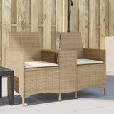 Vidaxl tuinbank 2-zits met tafel en kussens poly rattan beige