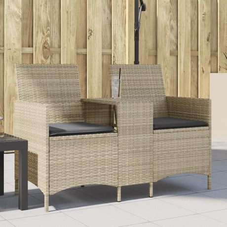 Vidaxl tuinbank 2-zits met tafel en kussens poly rattan lichtgrijs