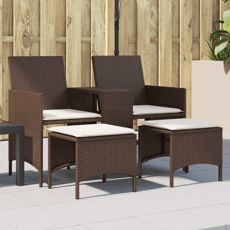 Vidaxl tuinbank 2-zits met tafel en voetenbanken poly rattan bruin