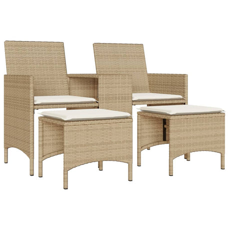 Vidaxl tuinbank 2-zits met tafel en voetenbanken poly rattan beige