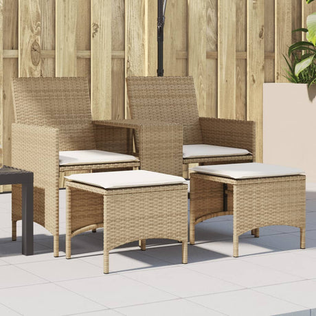 Vidaxl tuinbank 2-zits met tafel en voetenbanken poly rattan beige