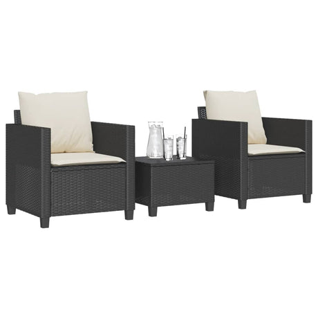 Vidaxl 3-delige bistroset met kussens poly rattan zwart