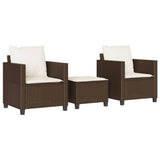 Vidaxl 3-delige bistroset met kussens poly rattan bruin