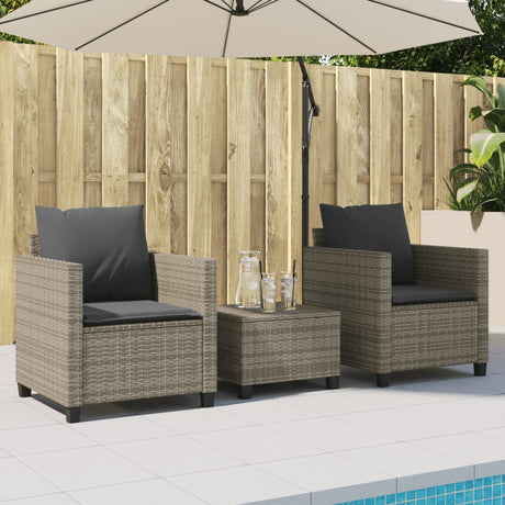 Vidaxl 3-delige bistroset met kussens poly rattan grijs