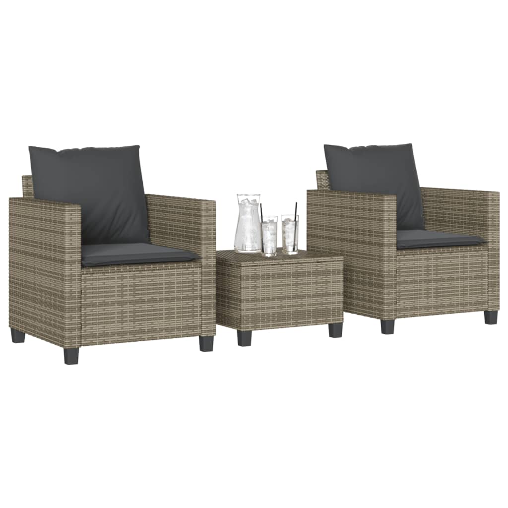 Vidaxl 3-delige bistroset met kussens poly rattan grijs