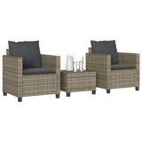 Vidaxl 3-delige bistroset met kussens poly rattan grijs