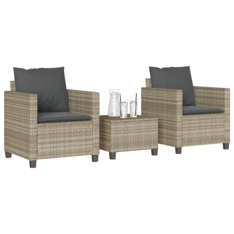 Vidaxl 3-delige bistroset met kussens poly rattan lichtgrijs