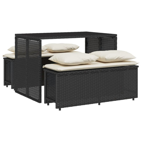 Vidaxl 3-delige tuinset met kussens poly rattan zwart