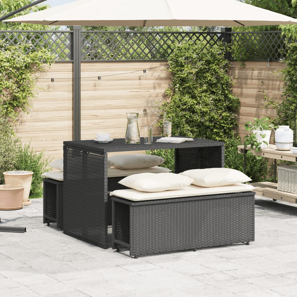 Vidaxl 3-delige tuinset met kussens poly rattan zwart