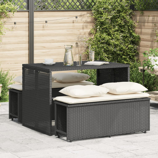 Vidaxl 3-delige tuinset met kussens poly rattan zwart