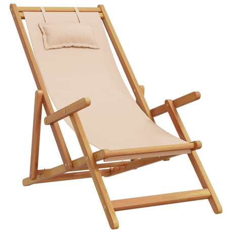 Vidaxl opklapbare stoel, beige, massief eucalyptushout en stof.