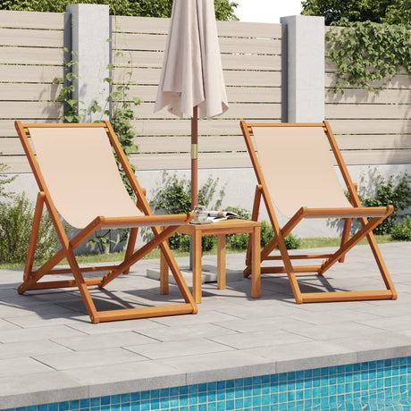 Vidaxl opklapbare stoel, beige, massief eucalyptushout en stof.