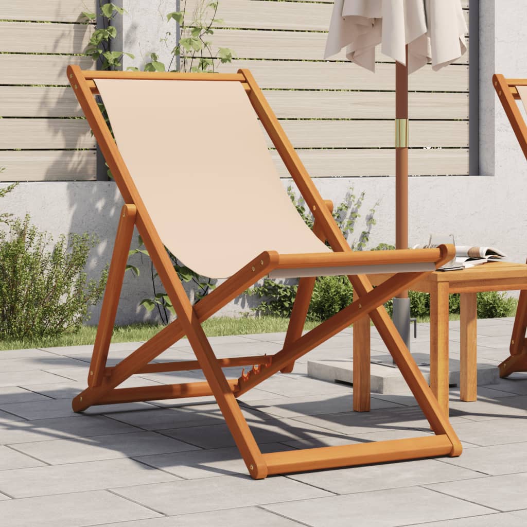 Vidaxl opklapbare stoel, beige, massief eucalyptushout en stof.