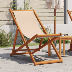 Vidaxl opklapbare stoel, beige, massief eucalyptushout en stof.